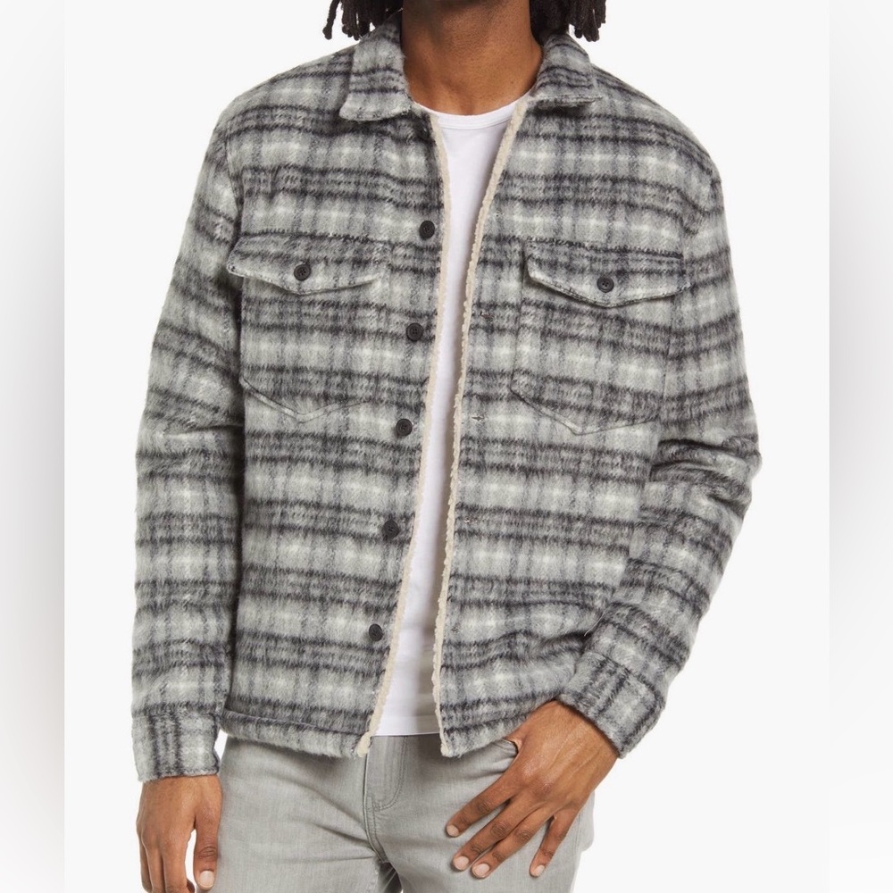 All Saints Cream and Gray Sherpa-Lined Jacket